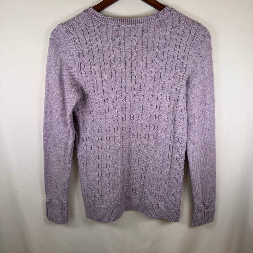 Talbots Women’s S Cable Knit Crewneck Sweater Purple Confetti Button Cuff Preppy - Picture 5 of 8